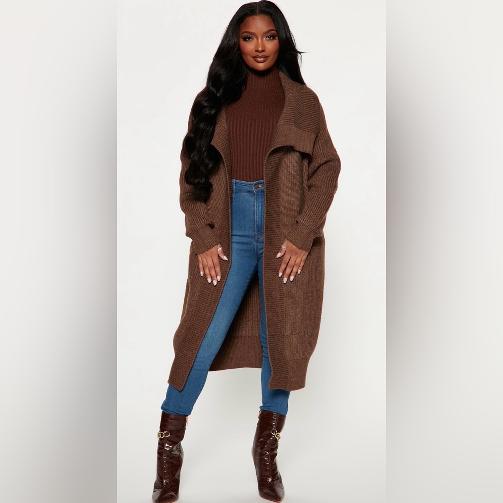 Fashion Nova Aspen Brown Sweater Coat